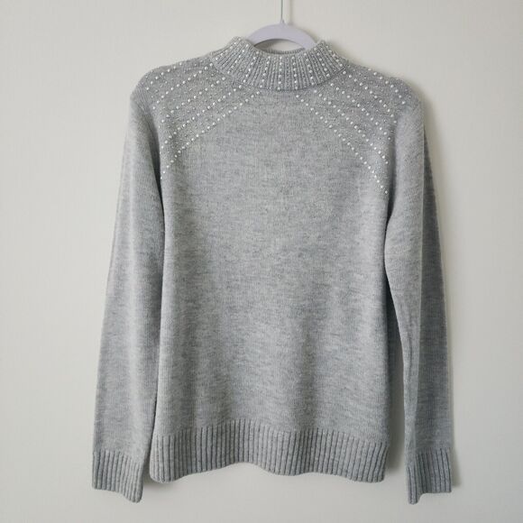 Juicy Couture Sweaters - Juicy Couture Womens Embellished Pullover Sweater Size L Gray White Acrylic Poly